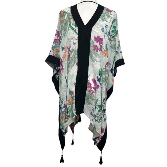 Gibson & Latimer Floral Print Kimono Cardigan With Tassels Oversized Size Small - Picture 2 of 4